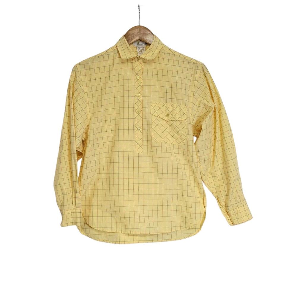 Vintage Cacharel Yellow Windowpane Plaid 1/2 Button Up Shirt Blouse Size 10